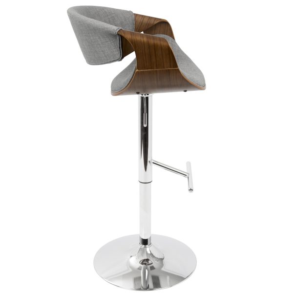 Curvo Walnut Light Grey Mid Century Modern Barstool Set of 2 3