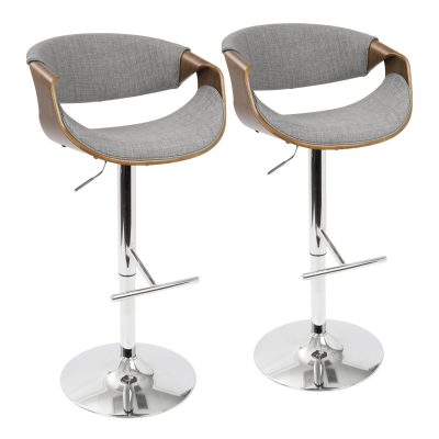 Curvo Walnut Light Grey Mid-Century Modern Barstool (Set of 2)