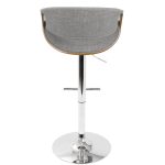 Curvo Walnut Light Grey Mid-Century Modern Barstool (Set of 2)