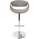 Curvo Walnut Light Grey Mid-Century Modern Barstool (Set of 2)
