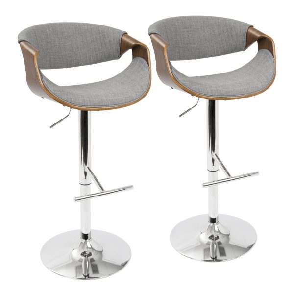 Curvo Walnut Light Grey Mid Century Modern Barstool Set of 2