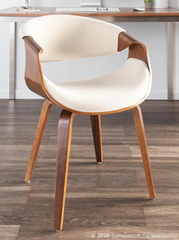Curvo Walnut Wood Cream Fabric Mid Century Modern Chairs Set of 2 4