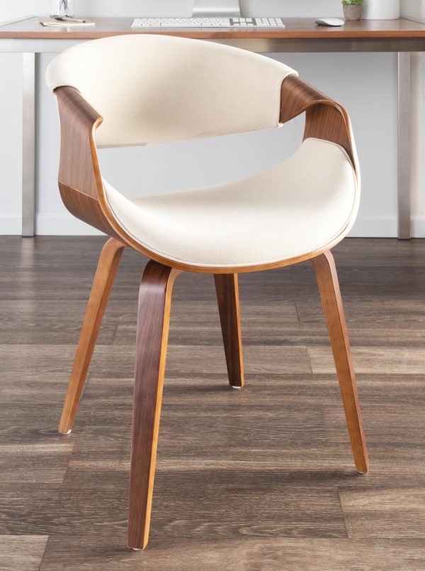 Curvo Walnut Wood Cream Fabric Mid Century Modern Chairs Set of 2 6