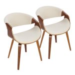 Curvo Walnut Wood Cream Fabric Mid-Century Modern Chairs (Set of 2) 26 Curvo Walnut Wood Cream Fabric Mid-Century Modern Chairs (Set of 2)