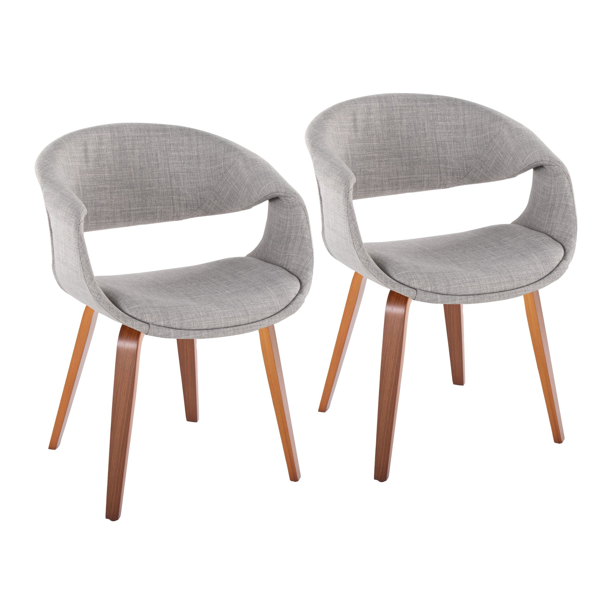 Curvo Walnut Wood Grey Fabric Contemporary Upholstered Chairs (Set of 2) 2 Curvo Walnut Wood Grey Fabric Contemporary Upholstered Chairs (Set of 2) - Image 2