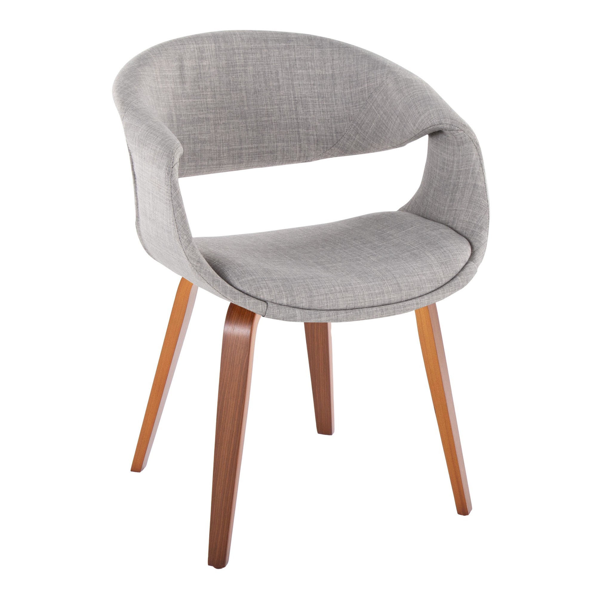 Curvo Walnut Wood Grey Fabric Contemporary Upholstered Chairs (Set of 2) 3 Curvo Walnut Wood Grey Fabric Contemporary Upholstered Chairs (Set of 2) - Image 3
