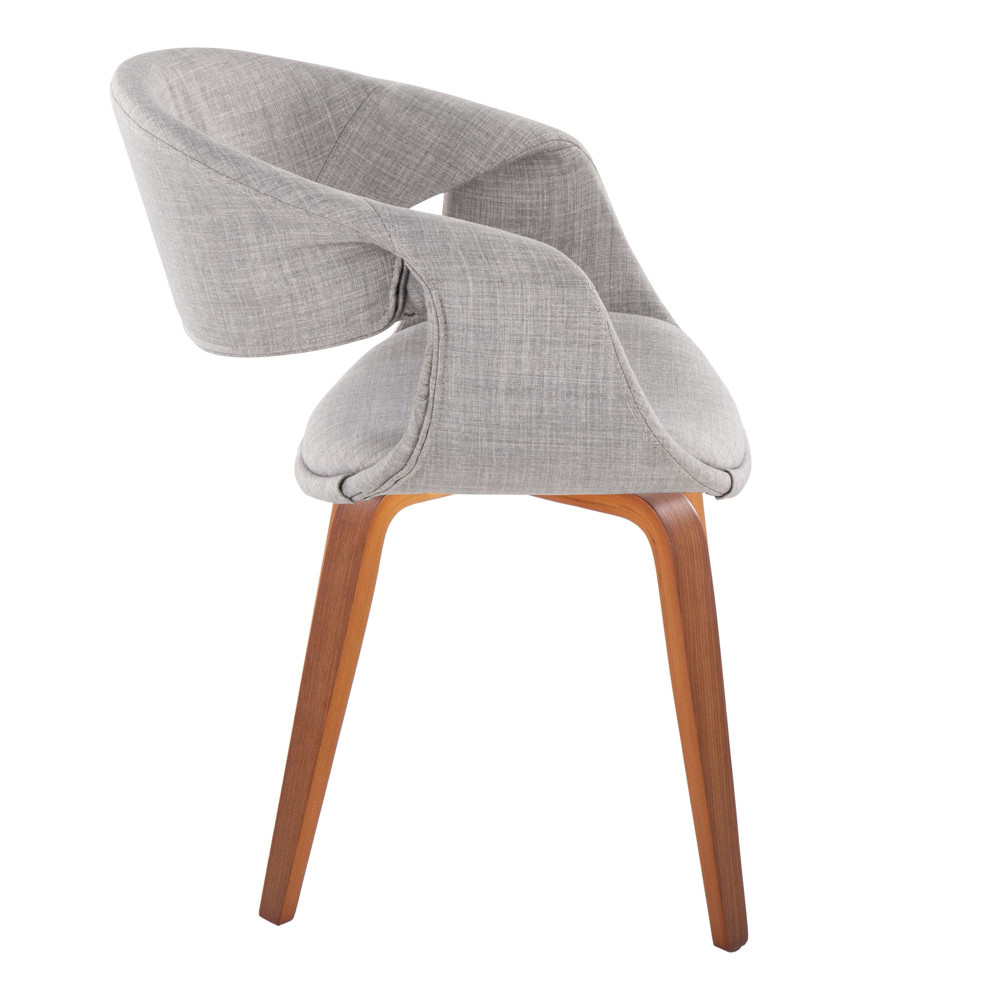 Curvo Walnut Wood Grey Fabric Contemporary Upholstered Chairs (Set of 2) 4 Curvo Walnut Wood Grey Fabric Contemporary Upholstered Chairs (Set of 2) - Image 4