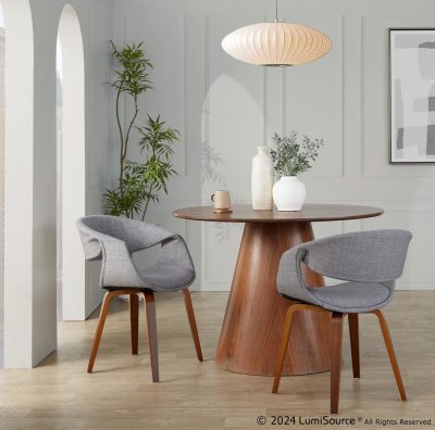 Curvo Walnut Wood Grey Fabric Contemporary Upholstered Chairs (Set of 2)