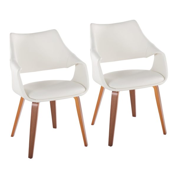 Curvo Walnut Wood White Faux Leather Contemporary Dining Chairs Set of 2 1