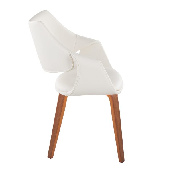 Curvo Walnut Wood White Faux Leather Contemporary Dining Chairs Set of 2 3