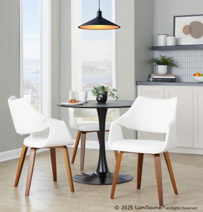 Curvo Walnut Wood White Faux Leather Contemporary Dining Chairs (Set of 2)