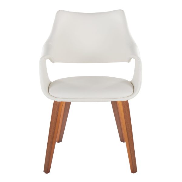 Curvo Walnut Wood White Faux Leather Contemporary Dining Chairs Set of 2 6