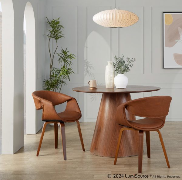 Curvo Walnut and Camel Contemporary Upholstered Chairs Set of 2