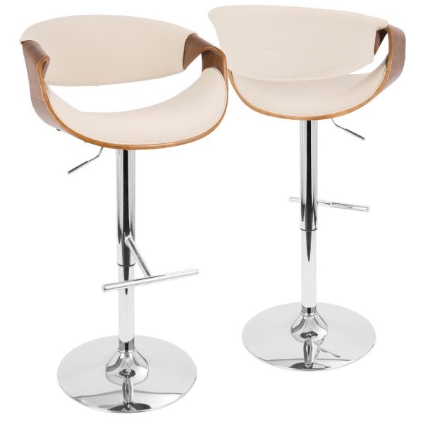 Curvo Walnut and Cream Mid Century Modern Swivel Barstool 1