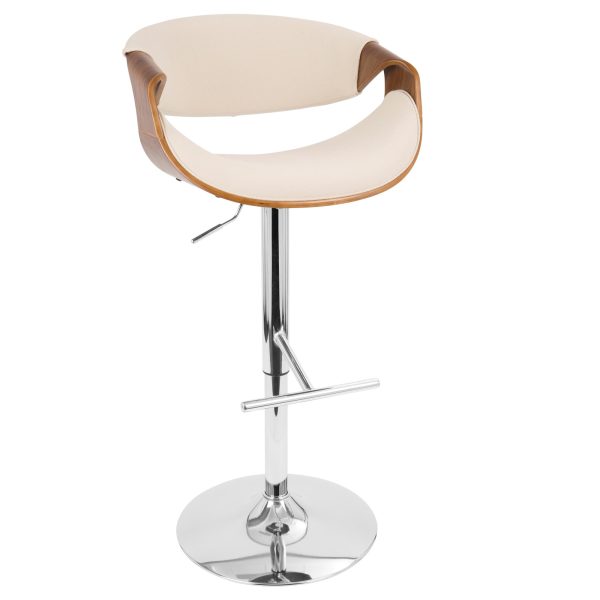 Curvo Walnut and Cream Mid Century Modern Swivel Barstool 2
