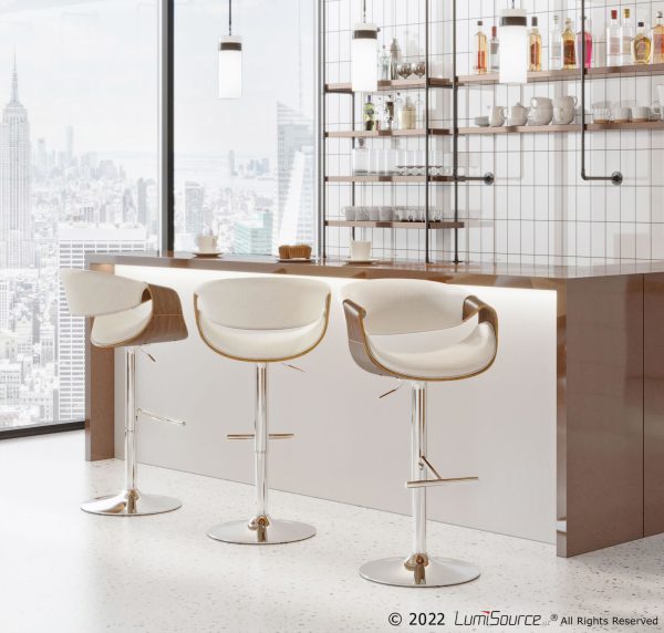 Curvo Walnut and Cream Mid Century Modern Swivel Barstool