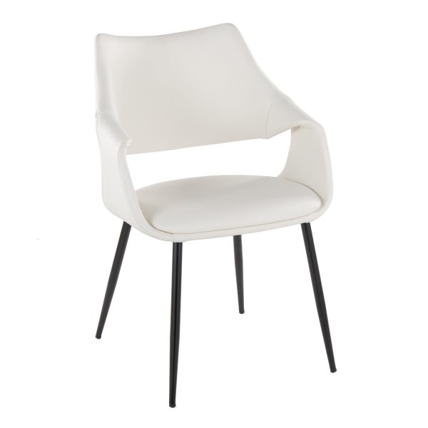 Curvo White Faux Leather Black Metal Contemporary Chairs Set of 2 2