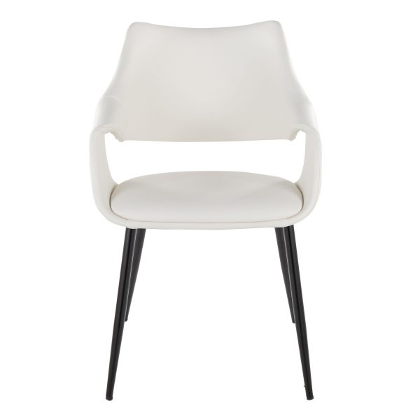 Curvo White Faux Leather Black Metal Contemporary Chairs Set of 2 6
