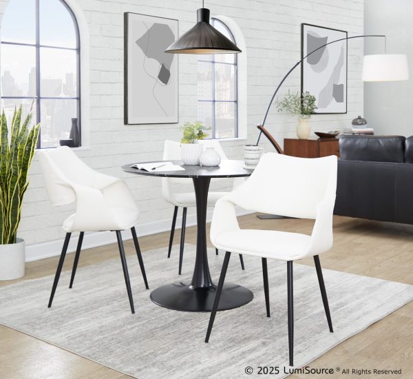 Curvo White Faux Leather Black Metal Contemporary Chairs Set of 2