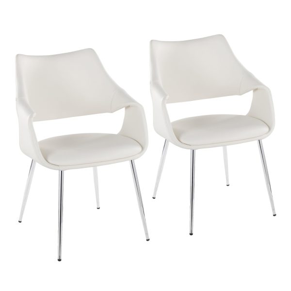 Curvo White Faux Leather Chrome Contemporary Chair Set of 2 1