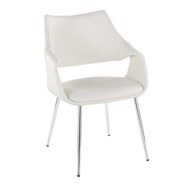 Curvo White Faux Leather Chrome Contemporary Chair Set of 2 2