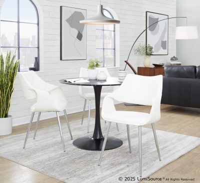 Curvo White Faux Leather Chrome Contemporary Chair (Set of 2)
