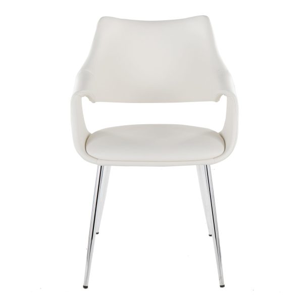 Curvo White Faux Leather Chrome Contemporary Chair Set of 2 6