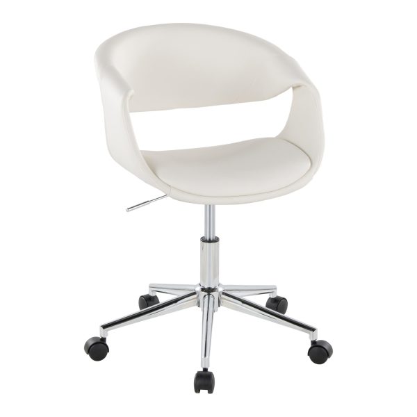 Curvo White Faux Leather Contemporary Task Chair Chrome Base 1