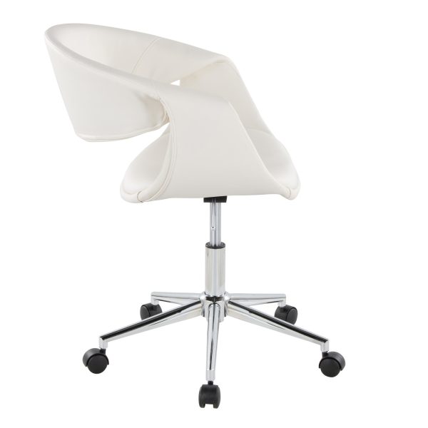 Curvo White Faux Leather Contemporary Task Chair Chrome Base 2
