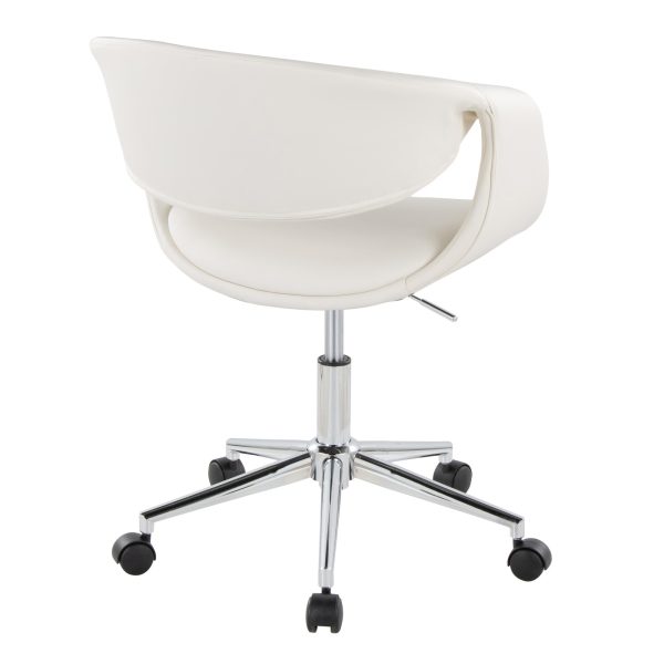 Curvo White Faux Leather Contemporary Task Chair Chrome Base 3