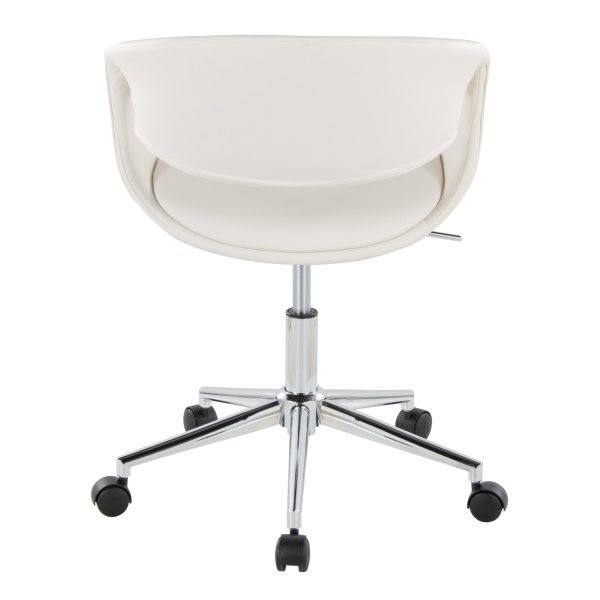 Curvo White Faux Leather Contemporary Task Chair Chrome Base 4