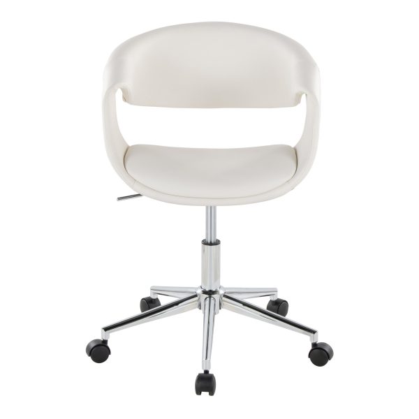 Curvo White Faux Leather Contemporary Task Chair Chrome Base 5