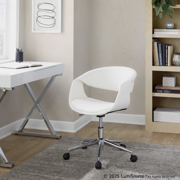 Curvo White Faux Leather Contemporary Task Chair Chrome Base
