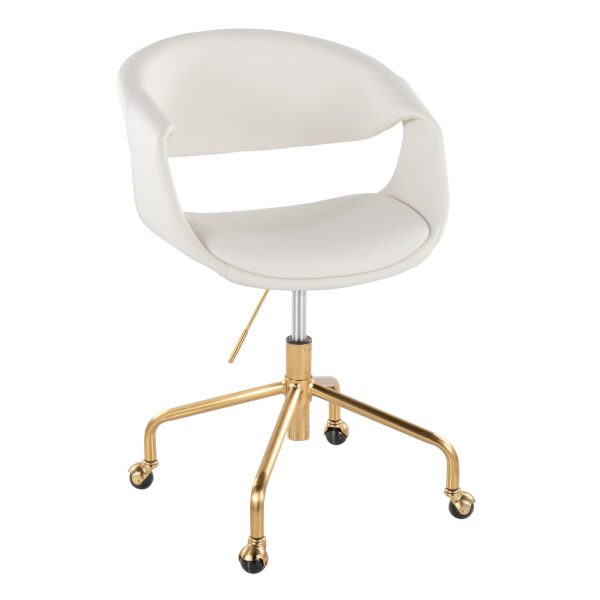 Curvo White Faux Leather and Gold Contemporary Task Chair 1