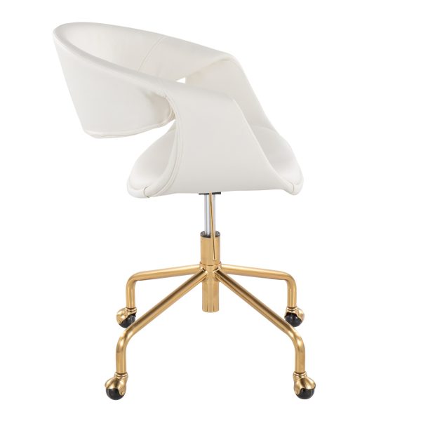 Curvo White Faux Leather and Gold Contemporary Task Chair 2
