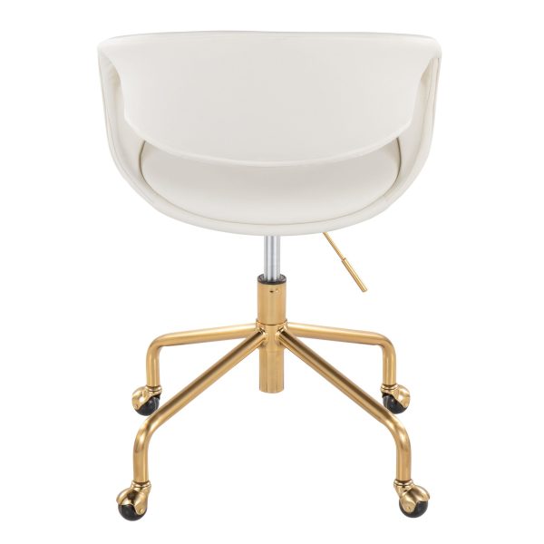 Curvo White Faux Leather and Gold Contemporary Task Chair 4