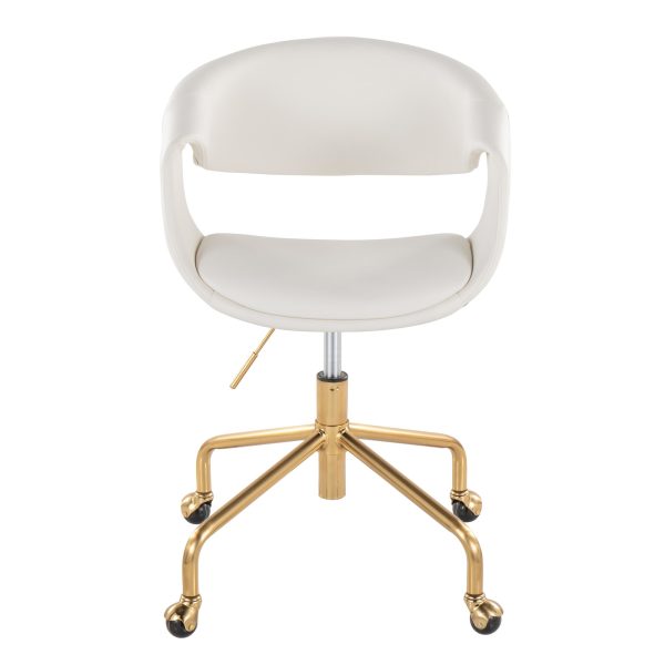 Curvo White Faux Leather and Gold Contemporary Task Chair 5