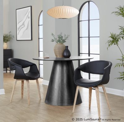 Curvo Whitewashed Wood Black Faux Leather Contemporary Chair (Set of 2)