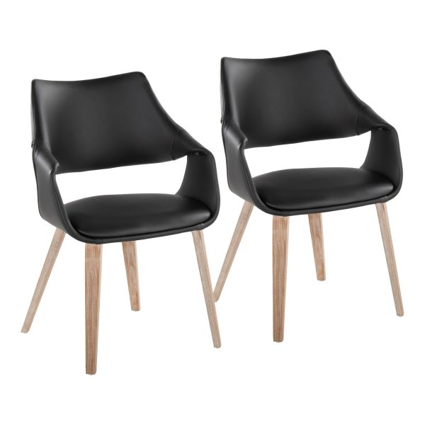Curvo Whitewashed Wood Black Faux Leather Contemporary Chairs Set of 2 1