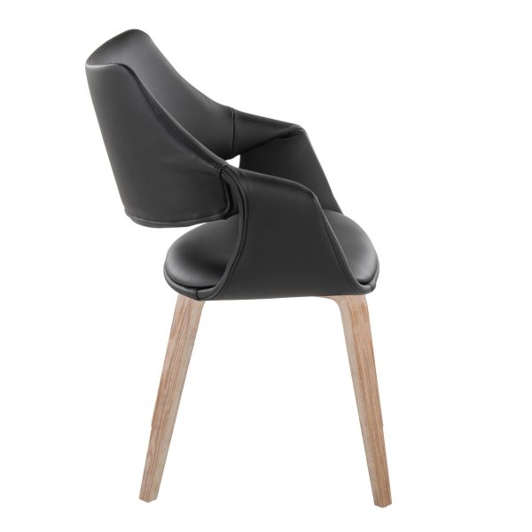 Curvo Whitewashed Wood Black Faux Leather Contemporary Chairs Set of 2 3