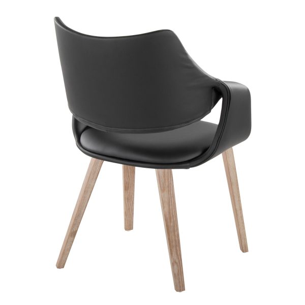 Curvo Whitewashed Wood Black Faux Leather Contemporary Chairs Set of 2 4