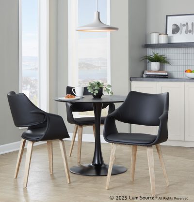 Curvo Whitewashed Wood Black Faux Leather Contemporary Chairs (Set of 2)