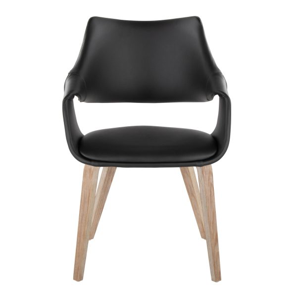 Curvo Whitewashed Wood Black Faux Leather Contemporary Chairs Set of 2 6