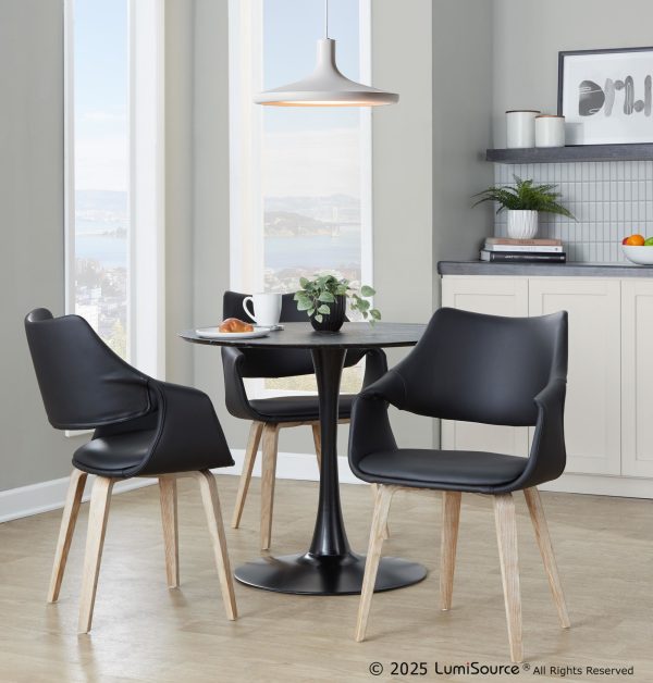 Curvo Whitewashed Wood Black Faux Leather Contemporary Chairs Set of 2