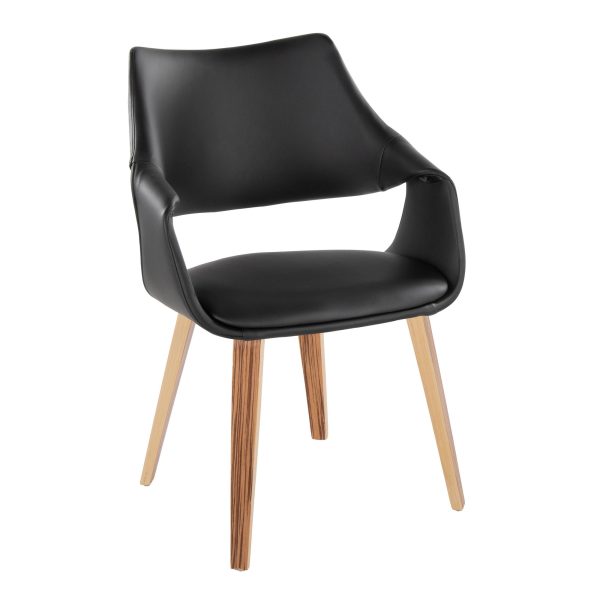 Curvo Zebra Wood Black Faux Leather Contemporary High Back Chairs Set of 2 2