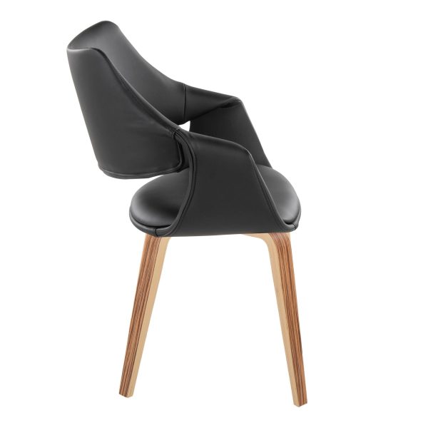 Curvo Zebra Wood Black Faux Leather Contemporary High Back Chairs Set of 2 3