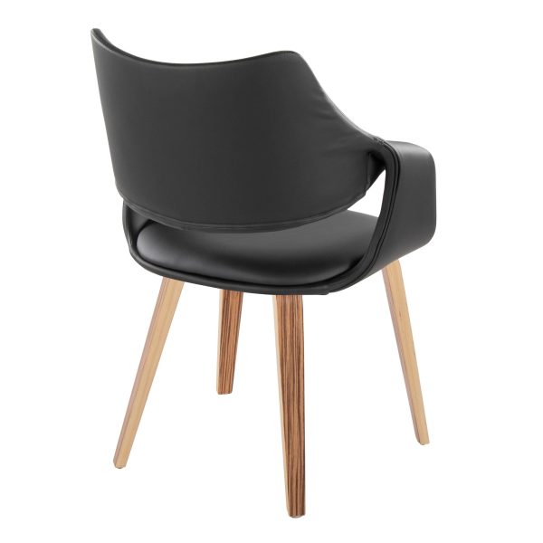 Curvo Zebra Wood Black Faux Leather Contemporary High Back Chairs Set of 2 4