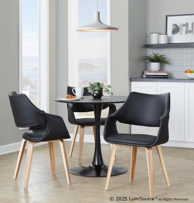 Curvo Zebra Wood Black Faux Leather Contemporary High Back Chairs (Set of 2)