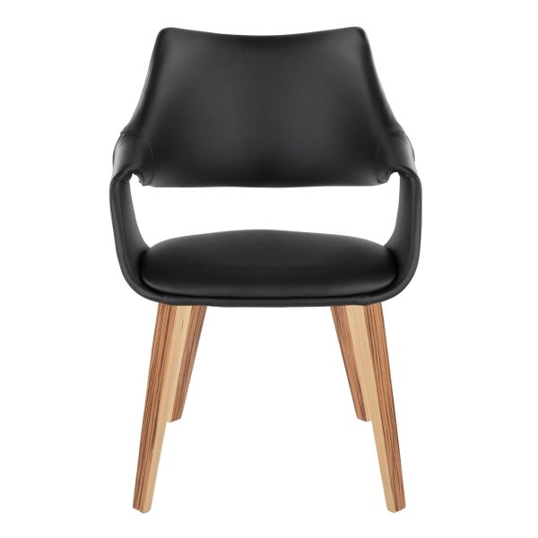 Curvo Zebra Wood Black Faux Leather Contemporary High Back Chairs Set of 2 6