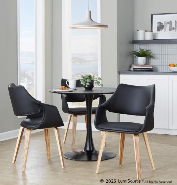 Curvo Zebra Wood Black Faux Leather Contemporary High Back Chairs Set of 2